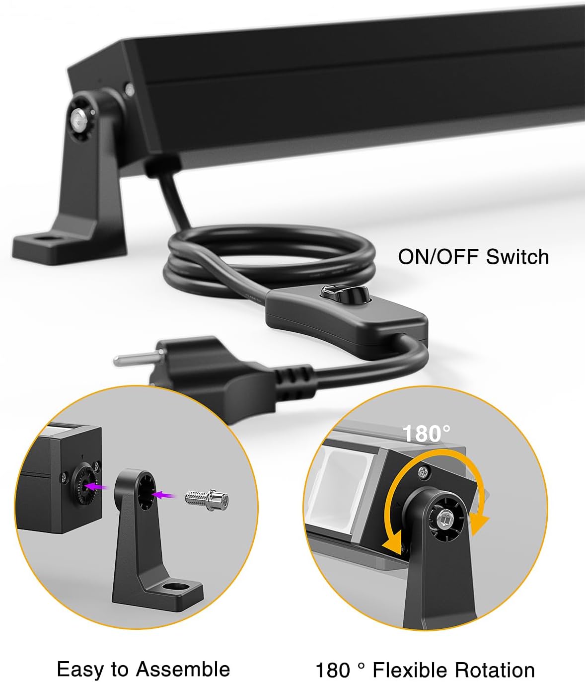Onforu 4 Pack 42W LED Black Lights, Blacklight Bars with Plug and Switch, Glow in The Dark Party Supplies for Halloween Decorations, Bedroom, Body Paint, Stage Lighting, Poster, Black