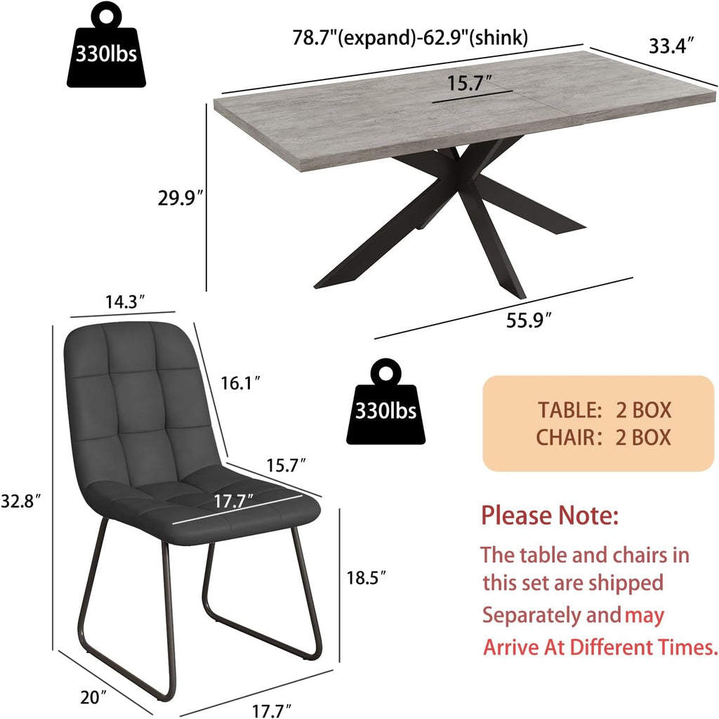 ZckyCine 7-Piece Expandable Dining Set with 63"-79" Extendable Wood Table and 6 PU Leather Chairs, Modern Rectangular Kitchen Table Set for 6, Walnut Finish