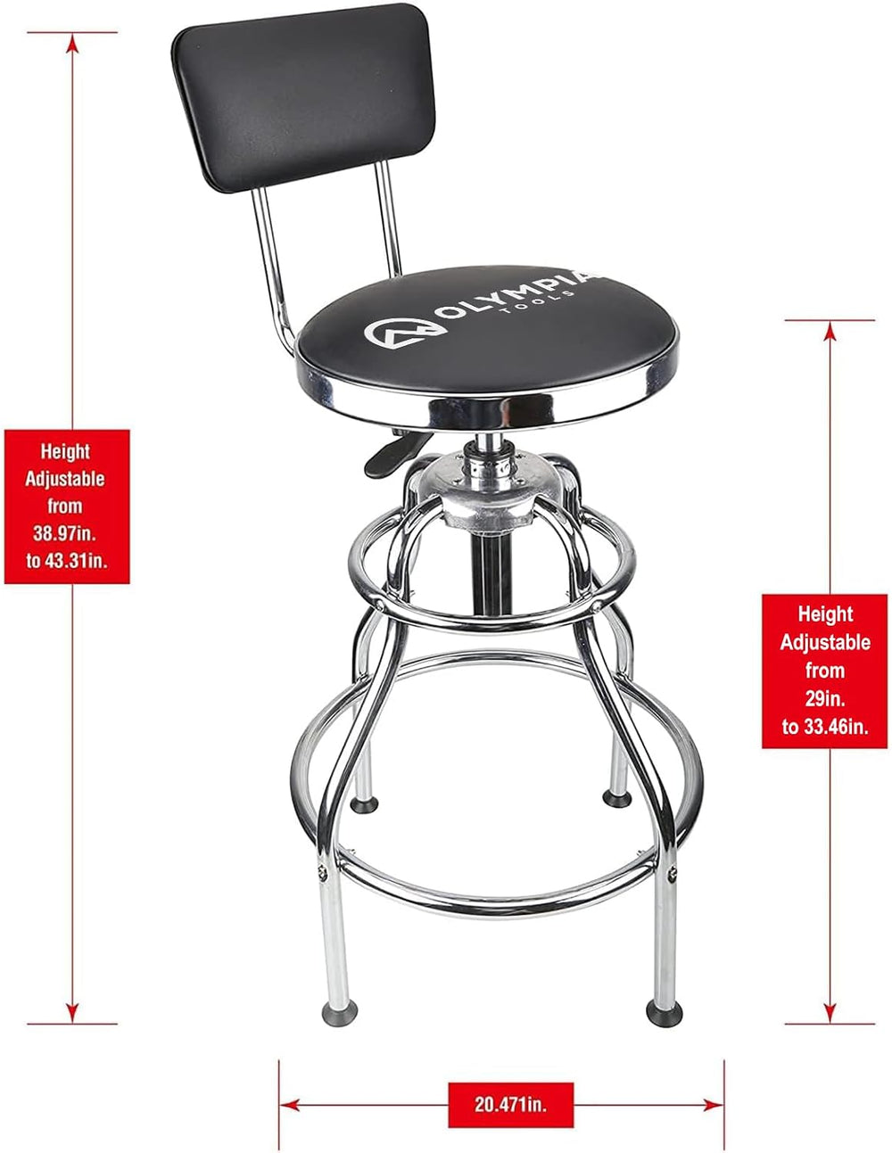 Olympia Tools 82-738 Adjustable Hydraulic Work Stool, Black