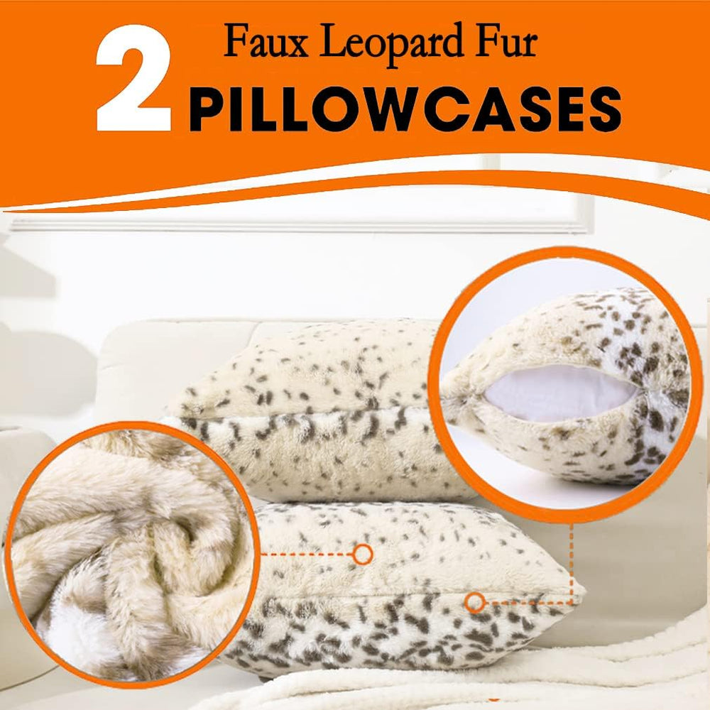 Faux Fur Throw Pillows Decorative Couch Pillow Covers Snow Leopard 18x18