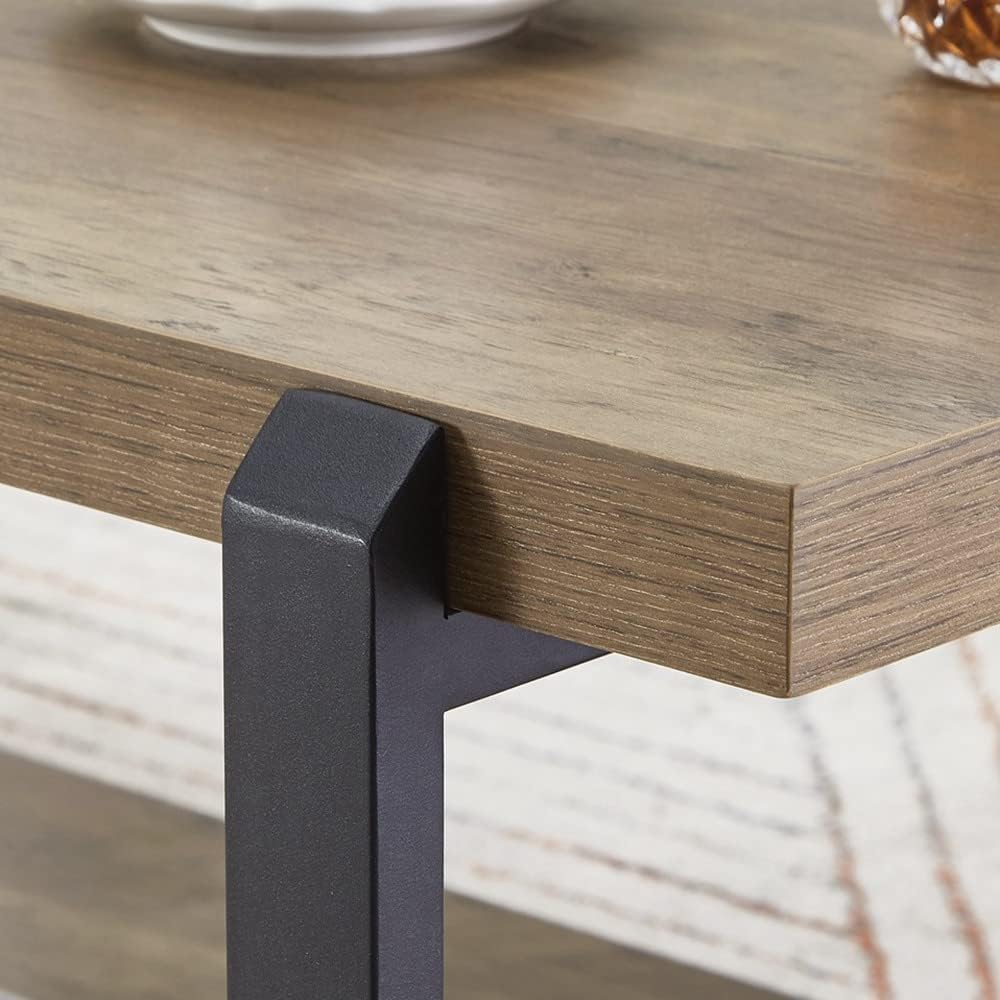 FOLUBAN Industrial Coffee Table with Shelf, Wood and Metal Rustic Cocktail Ta...