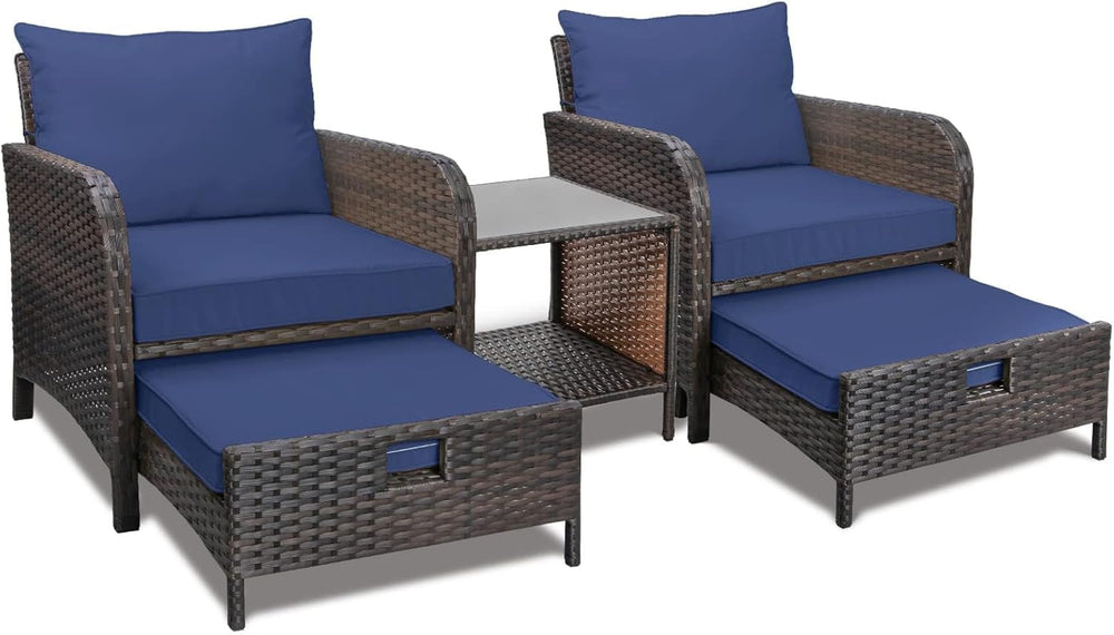 LEVELEVE Balcony Furniture 5 Piece Patio Conversation Set, PE Wicker Rattan O...