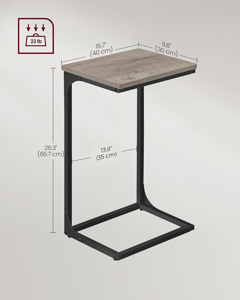 VASAGLE C-Shaped End Table, Set of 2, Couch Side Table with Metal Frame