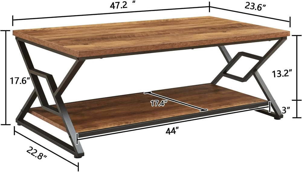 Rustic Modern Coffee Tables for Living Room with Storage, 47 Inch Oak Brown