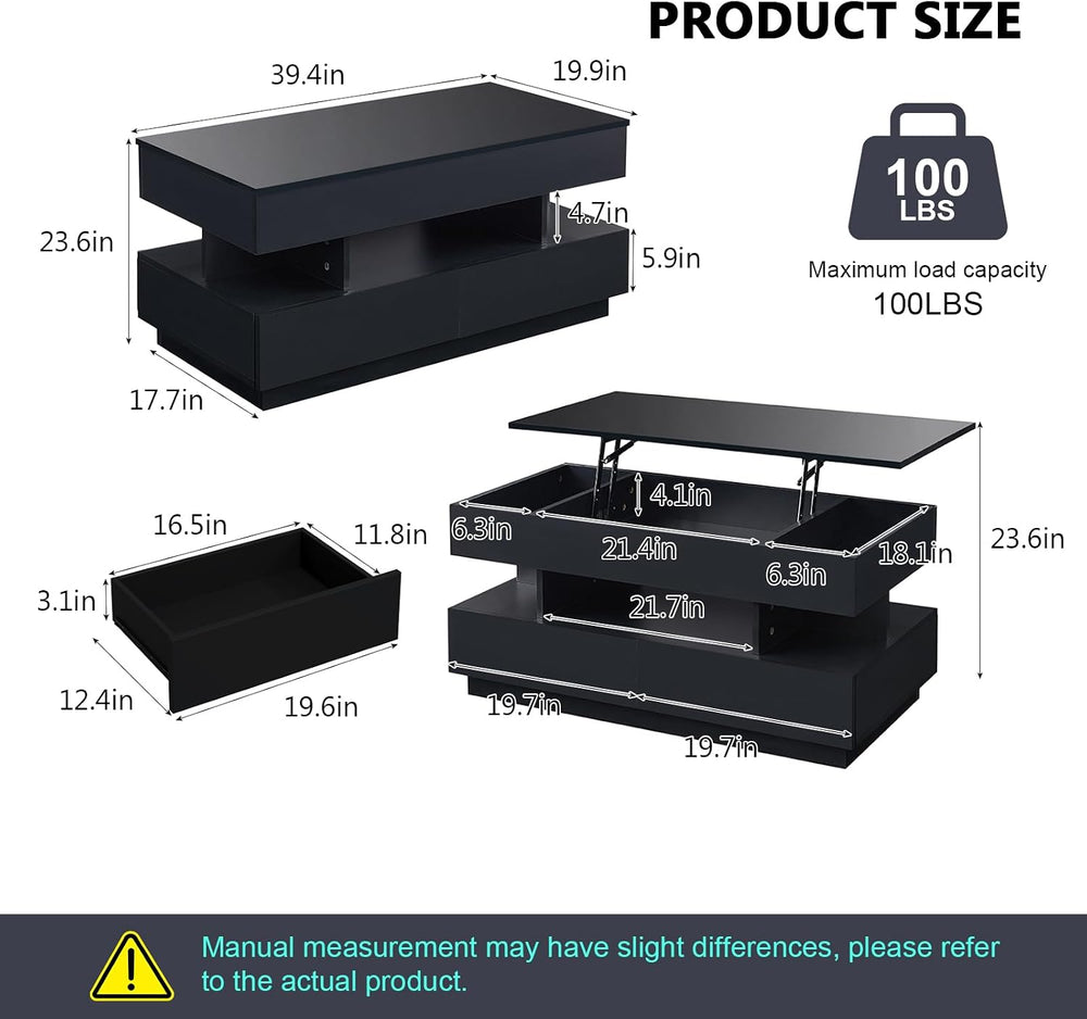 Lift Top Coffee Table, Black Coffee Table for Living Room