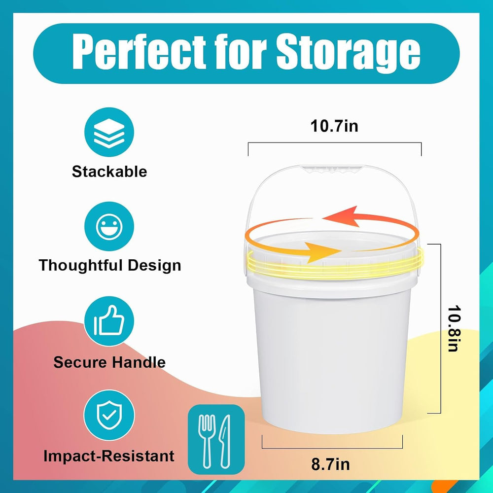 3PCS 2.5 Gal White Buckets Set, Durable Plastic Storage Containers with White...