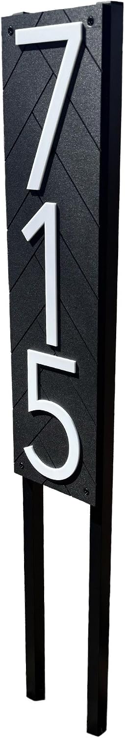 Address Yard Sign - Modern Black House Numbers on 36" Aluminum Post