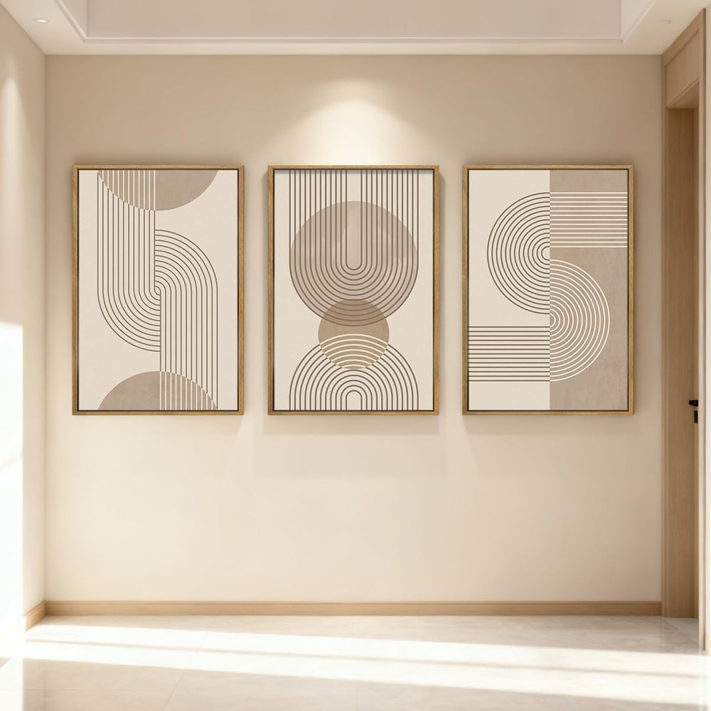 Anyzal Large Neutral Boho Beige Framed Wall Art 16x24 Inch Abstract Modern Ca...