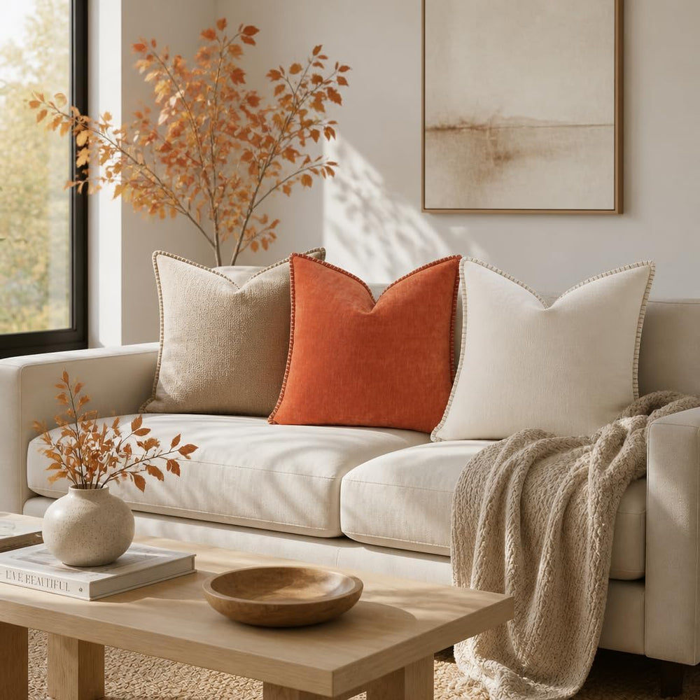 decorUhome Soft Chenille Throw Pillow Covers 22x22 Set of 2 Burnt Orange
