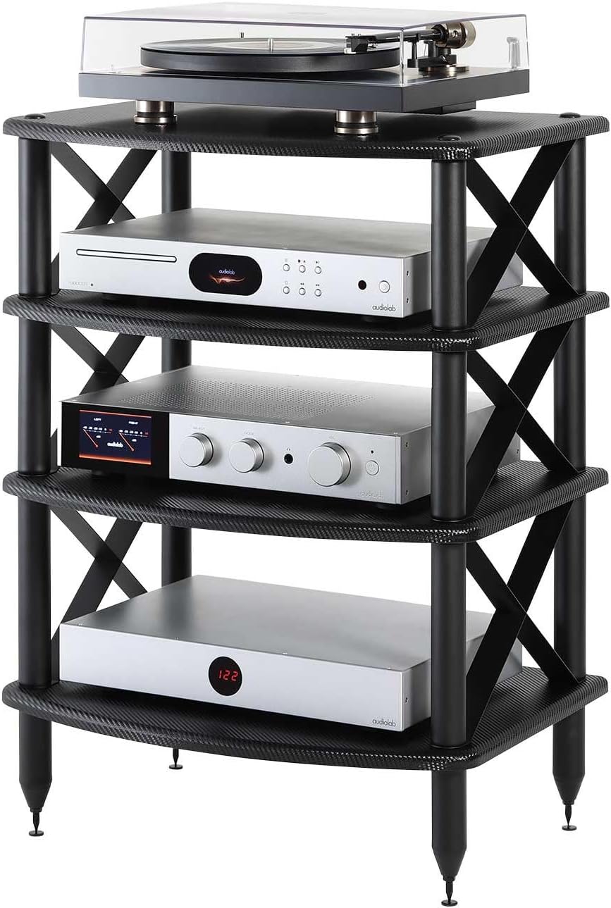 Pangea Audio Vulcan X Four Shelf Audio Rack Media Stand, and Components Cabin...