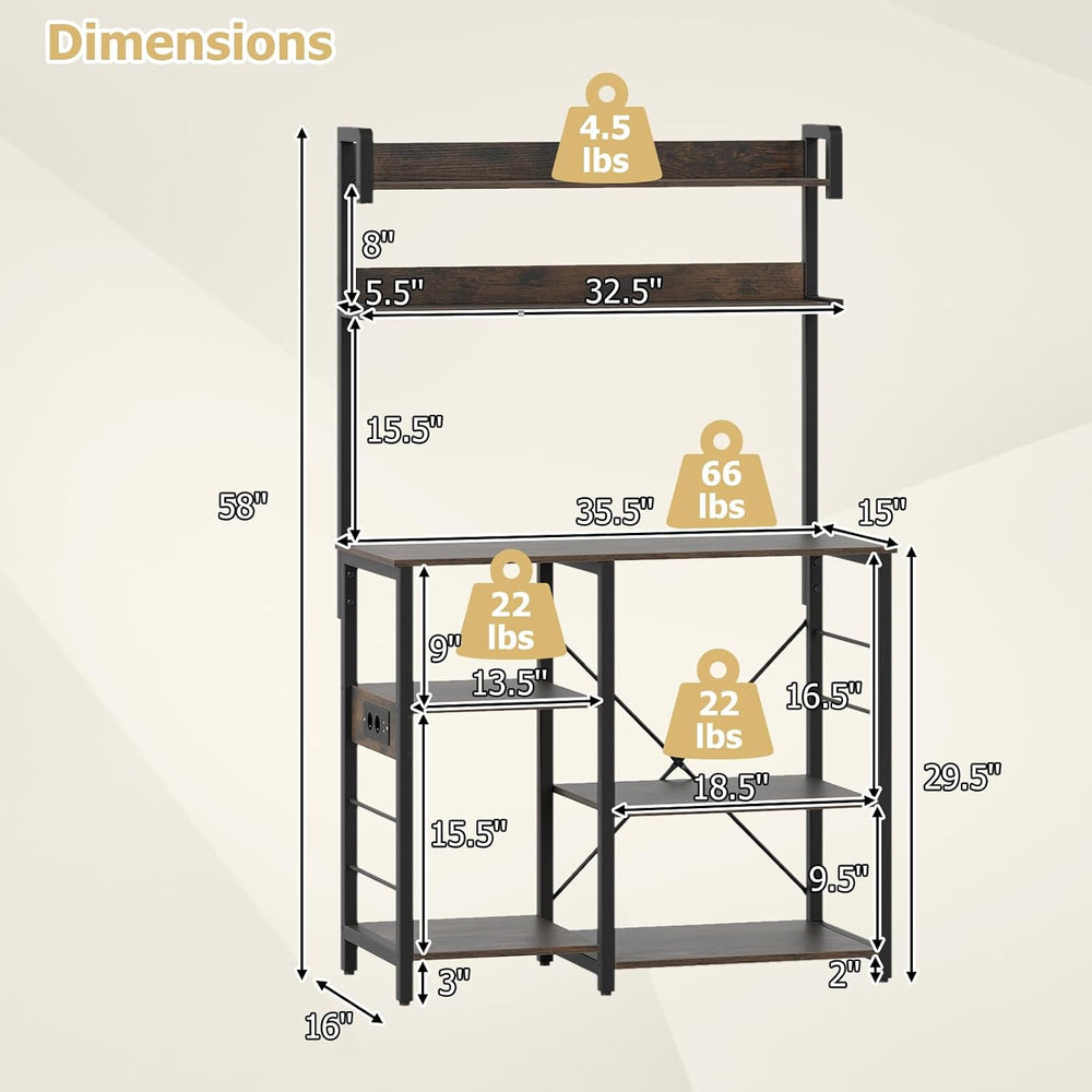 GIANTEX Bakers Rack with Power Outlet and LED Lights, 7-Tier Microwave Stand ...