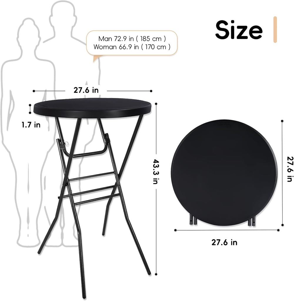 pollilar Cocktail Table 28in Bar Height Folding High Top Table Black