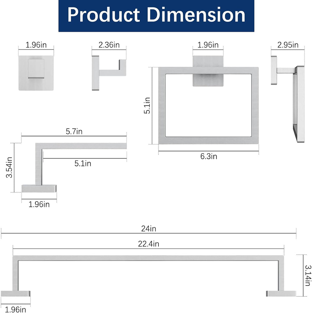 Gypie 24Inch Bathroom Accessory Set Wall Mounted, Brushed Nickel 5-Pieces