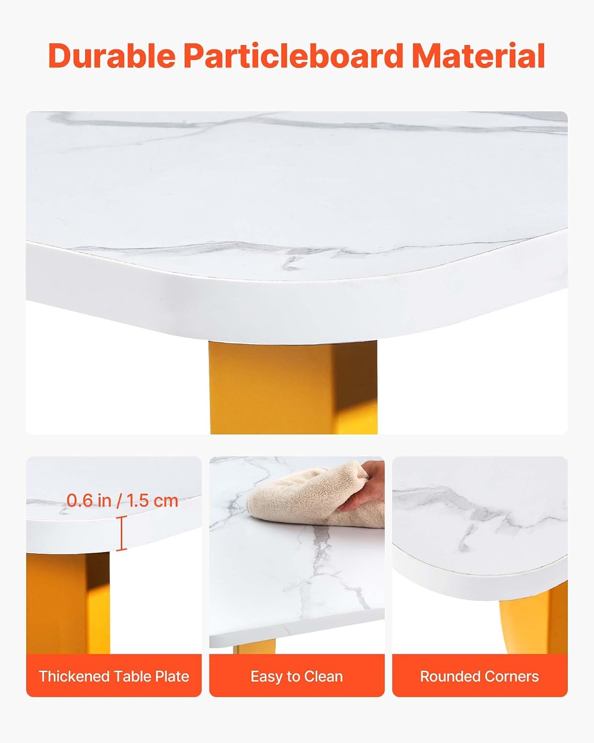 VEVOR Executive Desk, 63" W x 31.5" D Large Office Desk, Modern Computer Table Conference Meeting Room Table, Business Furniture Enlarged Desktop for Home Office, White and Gold