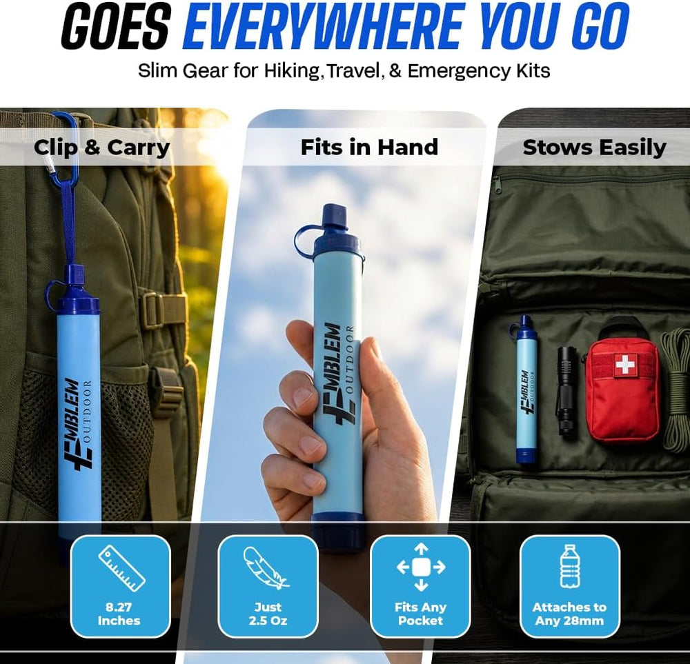 Portable Water Filter Straw 2-Pack for Camping & Emergency Prep
