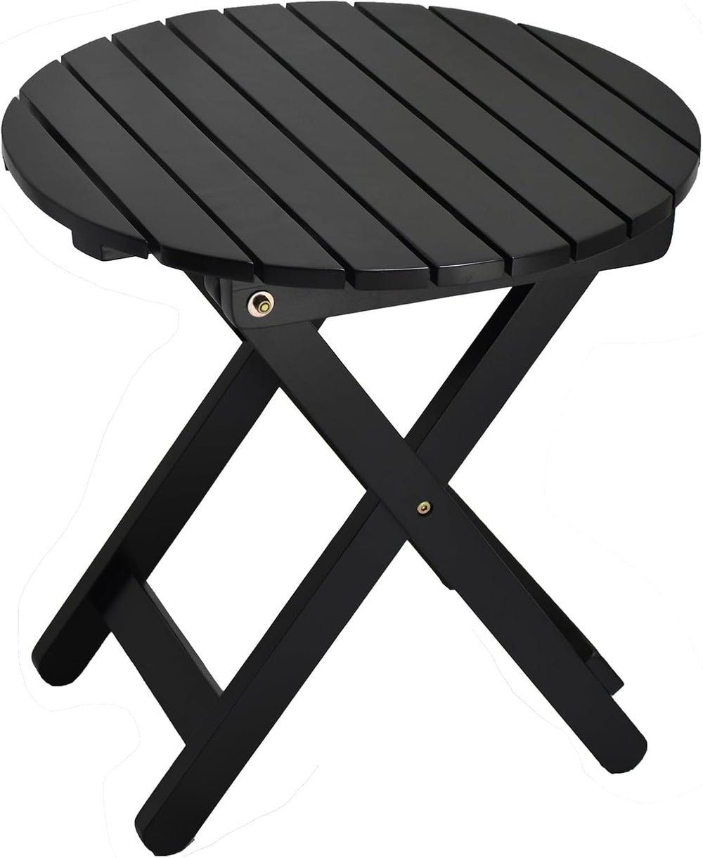 Outdoor Small Table, Round Folding Wooden Patio Side Table Furniture End Tabl...