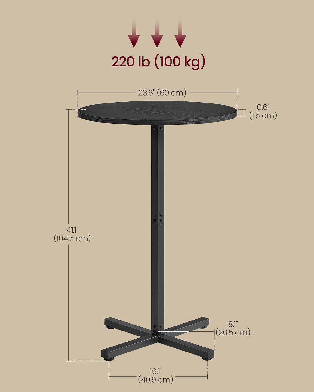 VASAGLE Round Bar Table Set of 2, Cocktail Table, Metal Frame