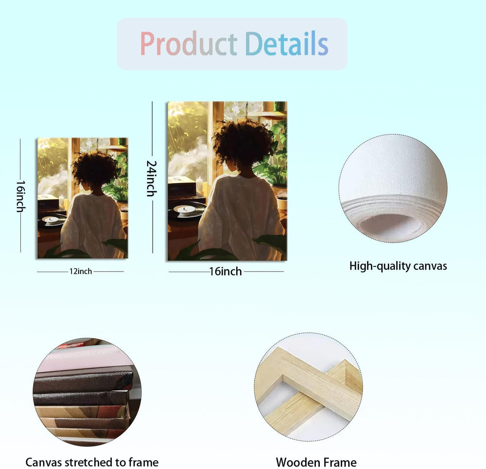 Black Girl Canvas Wall Art Set of 3 Trendy African American Women Music Poste...