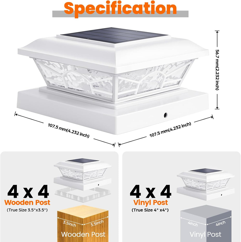 Brightever 4x4 Post Solar Lights, Solar Post Cap Lights White 6-Pack