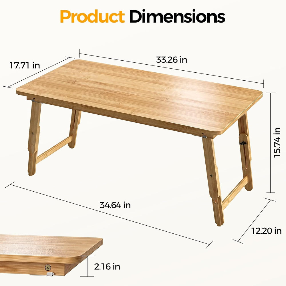 Large Size Bamboo Floor Desk, Adjustable Foldable Lap Desk 33.5x17.7in
