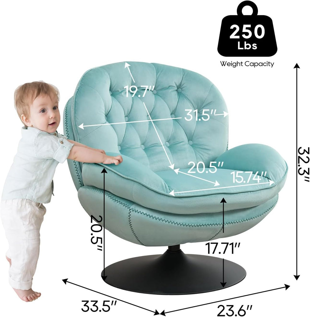 Velvet Swivel Accent Chair with Ottoman Set,Modern Tufted Armchair with Footr...