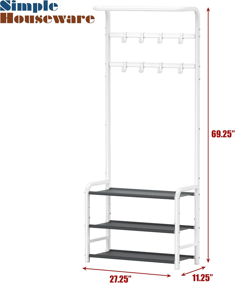 Simple Houseware Coat Rack with Shelf, Standing Hall Tree with Hooks, White