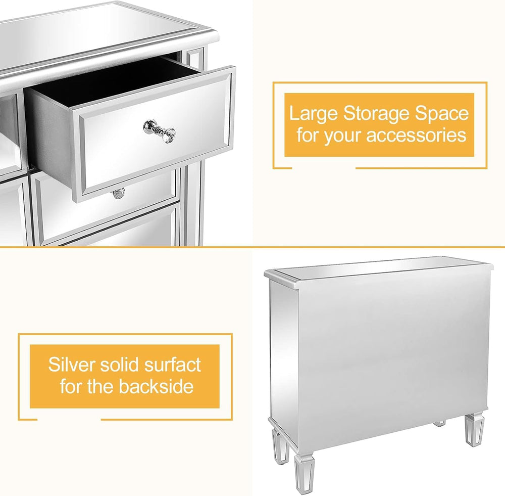 VINGLI Mirrored Dresser for Bedroom with 6 Storage Drawer Modern Chest of Dra...