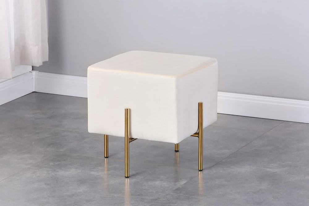 Kirpi Cream Velvet Foot Stool Set of 2, Modern Vanity Ottoman Stools with Gol...