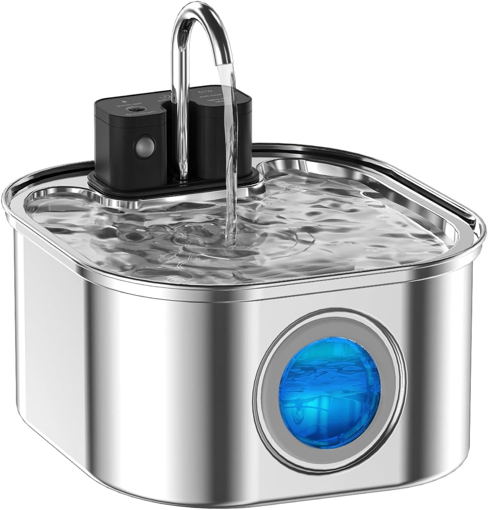 Cat Water Fountain Wireless,Stainless Steel-Rechargeable- Battery Operated Ca...