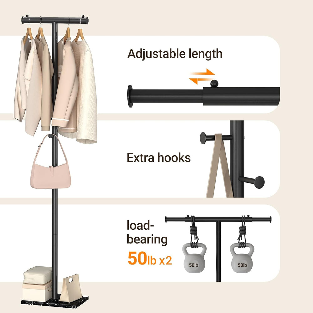Width Adjustable T-shaped Coat Rack Freestanding, Modern Coat Rack, Black