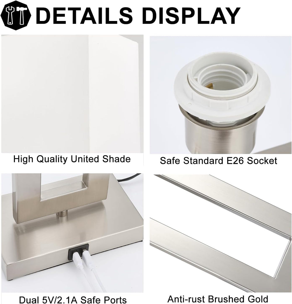 22'' Lamps for Bedrooms Set of 2, Touch Control Table Lamps with 2 US...