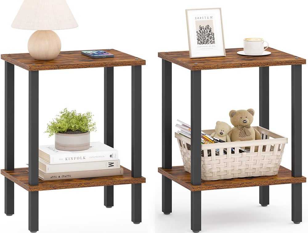 TUTOTAK End Table, Set of 2, Side Table, Nightstand, 2-Tier Storage Shelf