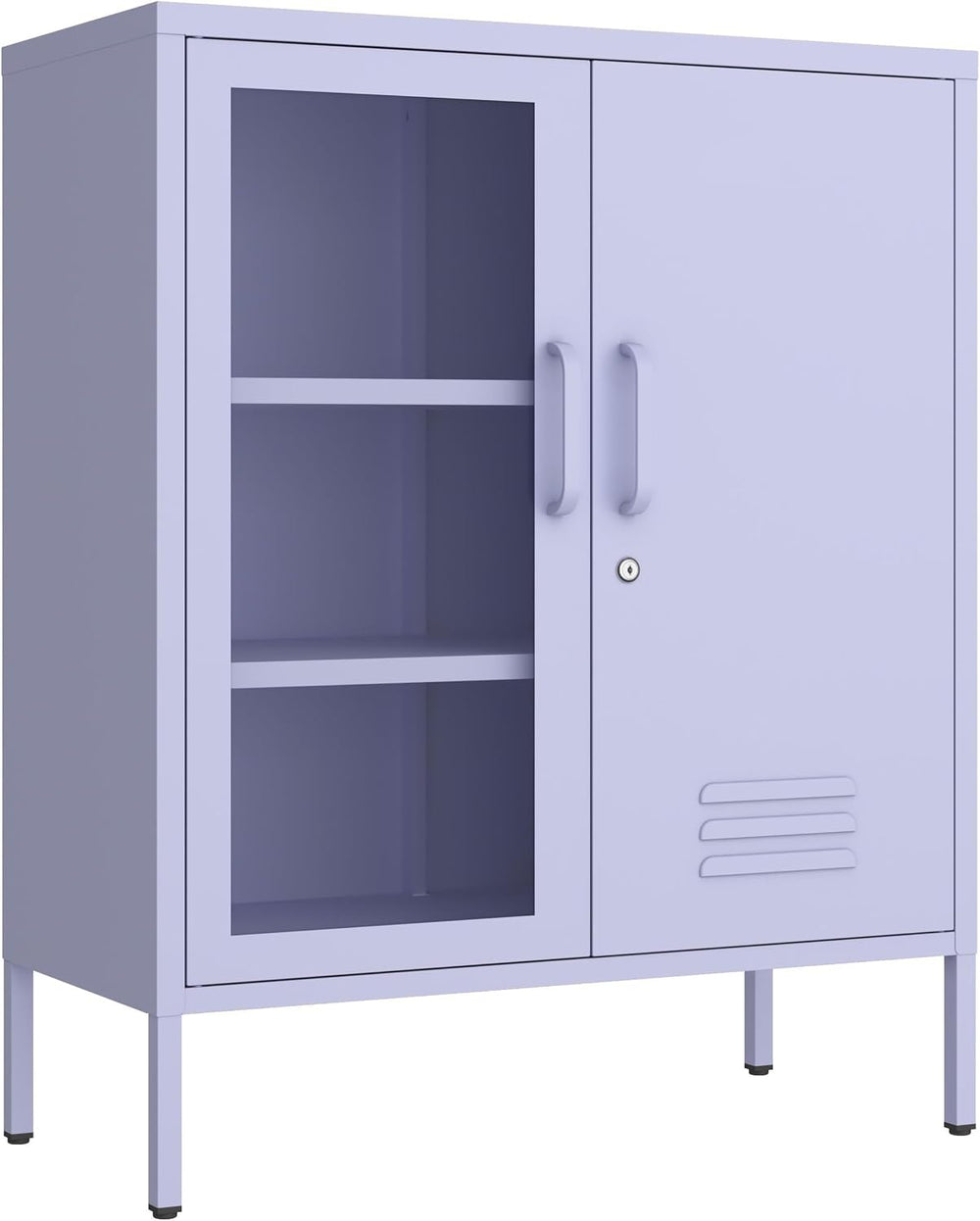 Purple Lockable Glass & Metal Door Storage Cabinet, 3-Tier Freestanding L...