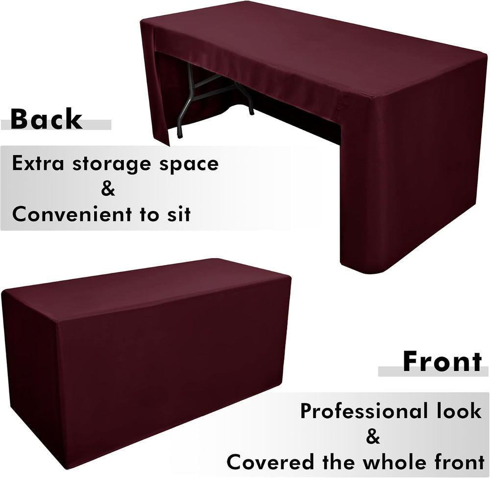 Open Back Fitted Table Cloths For 6 Foot Rectangle Tables Burgundy 2 Pcs