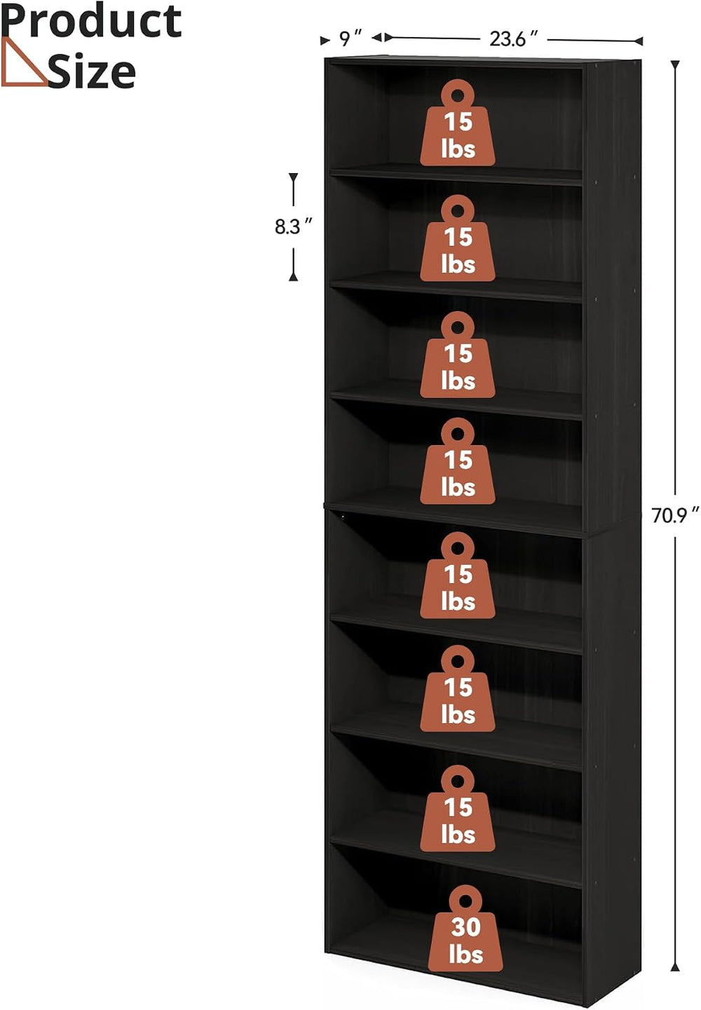 8 Tier DVD Storage Shelf, DVD Shelf holds up to 280+ DVD, Black
