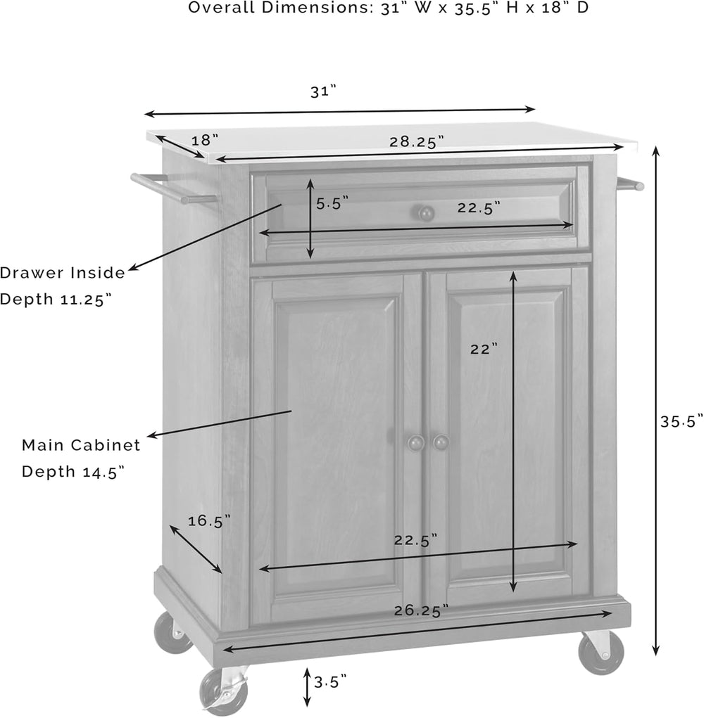 Crosley Furniture Compact Rolling Cart, Stainless Top