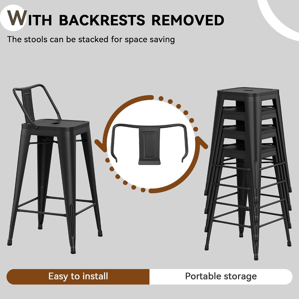 Changjie Furniture Industrial Metal Bar Stools with Backs Set of 4, Counter H...