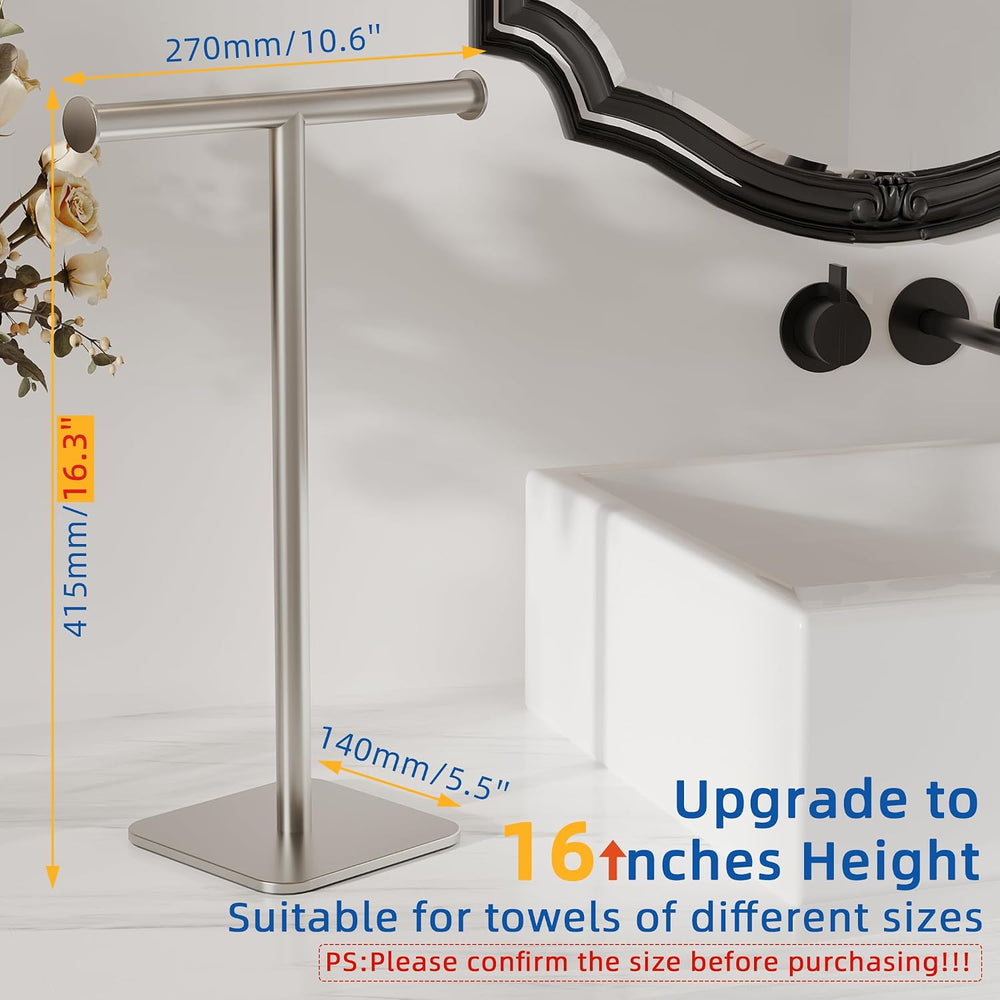 RUACQ T-Shape Hand Towel Holder Stand, 16inch, Brushed Nickel