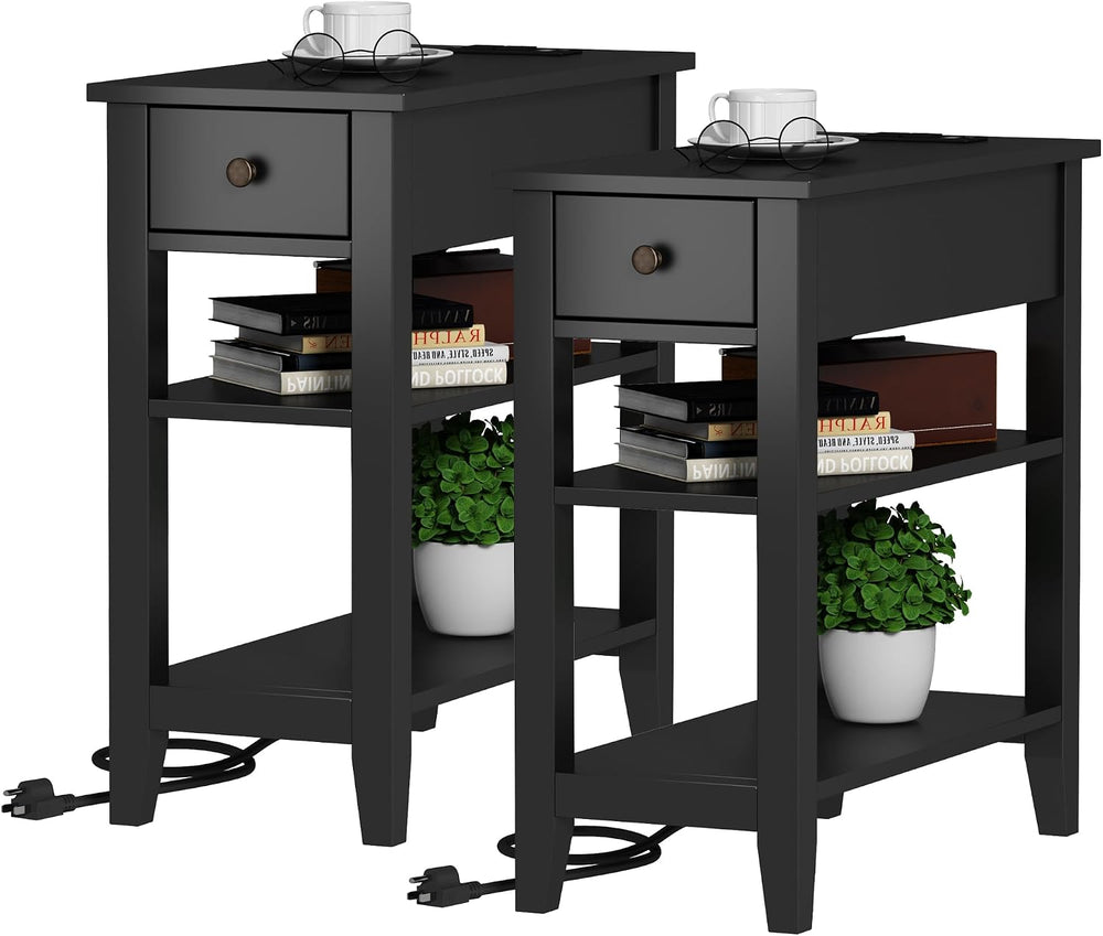 ChooChoo End Table Set of 2 Living Room with Charging Station