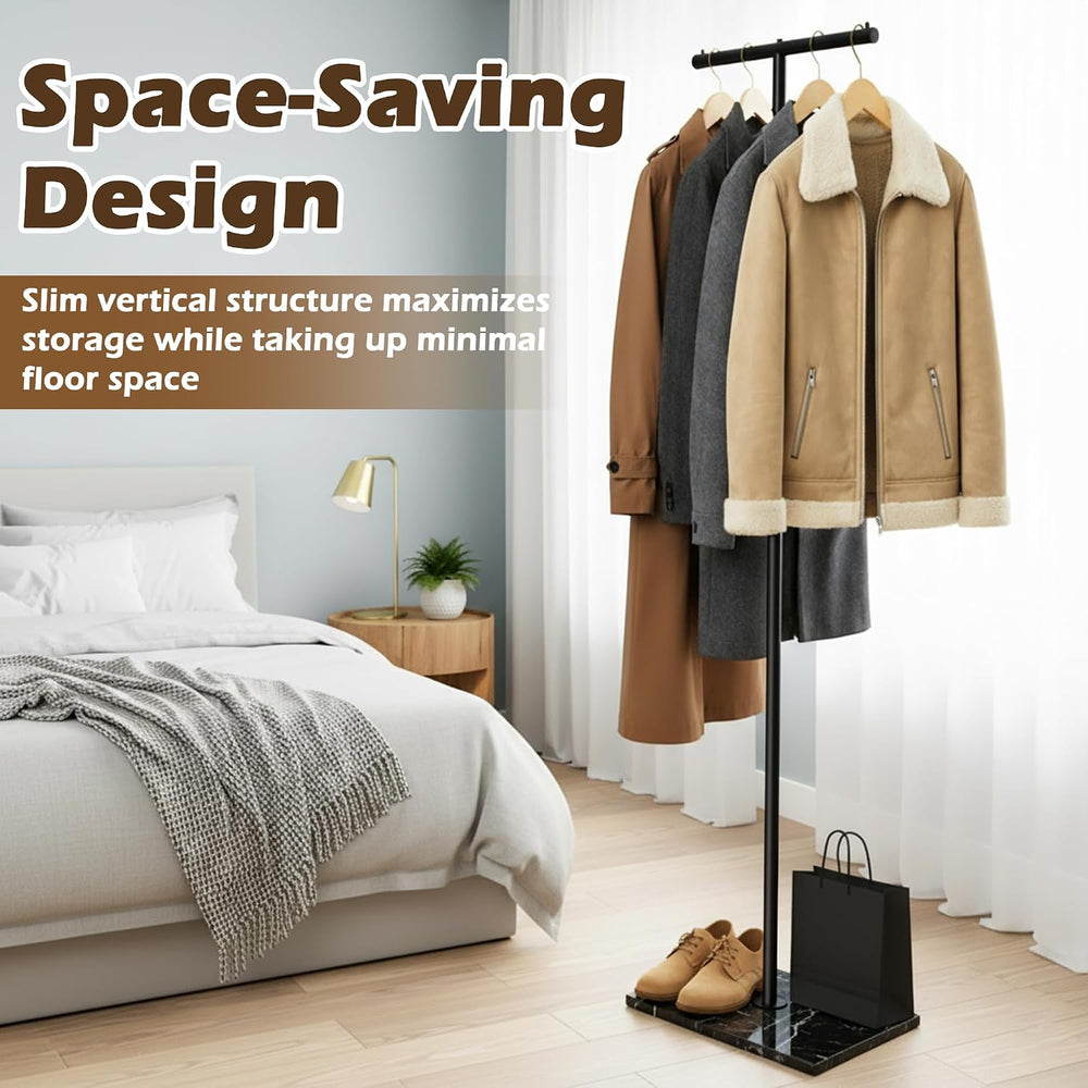 T-shaped Small Clothing Rack, Metal Coat Rack Freestanding with Marble Base