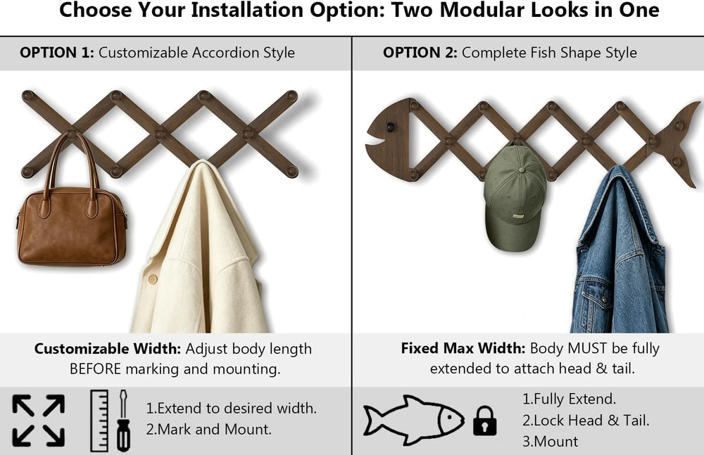 Accordion Wall Hanger with 15 Pegs, Expandable Coat and Hat Rack