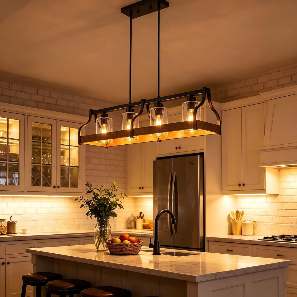 31.5" Farmhouse Chandeliers for Dining Room, Black Kitchen Island Lighting