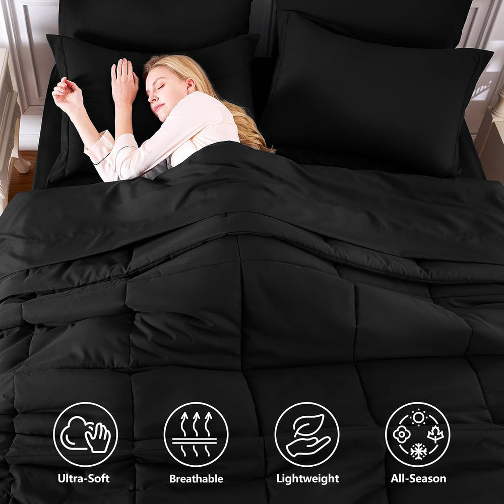 CozyLux Full Size Comforter Sets, 7-Piece Bed in a Bag, Black