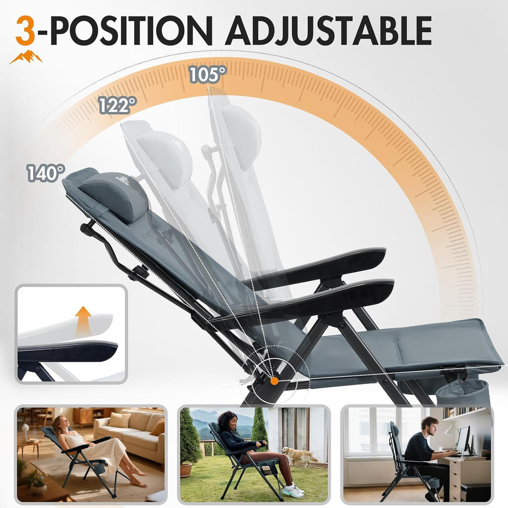 Portal Reclining Camping Chair, High Back Folding Lawn Chair with Adjustable ...