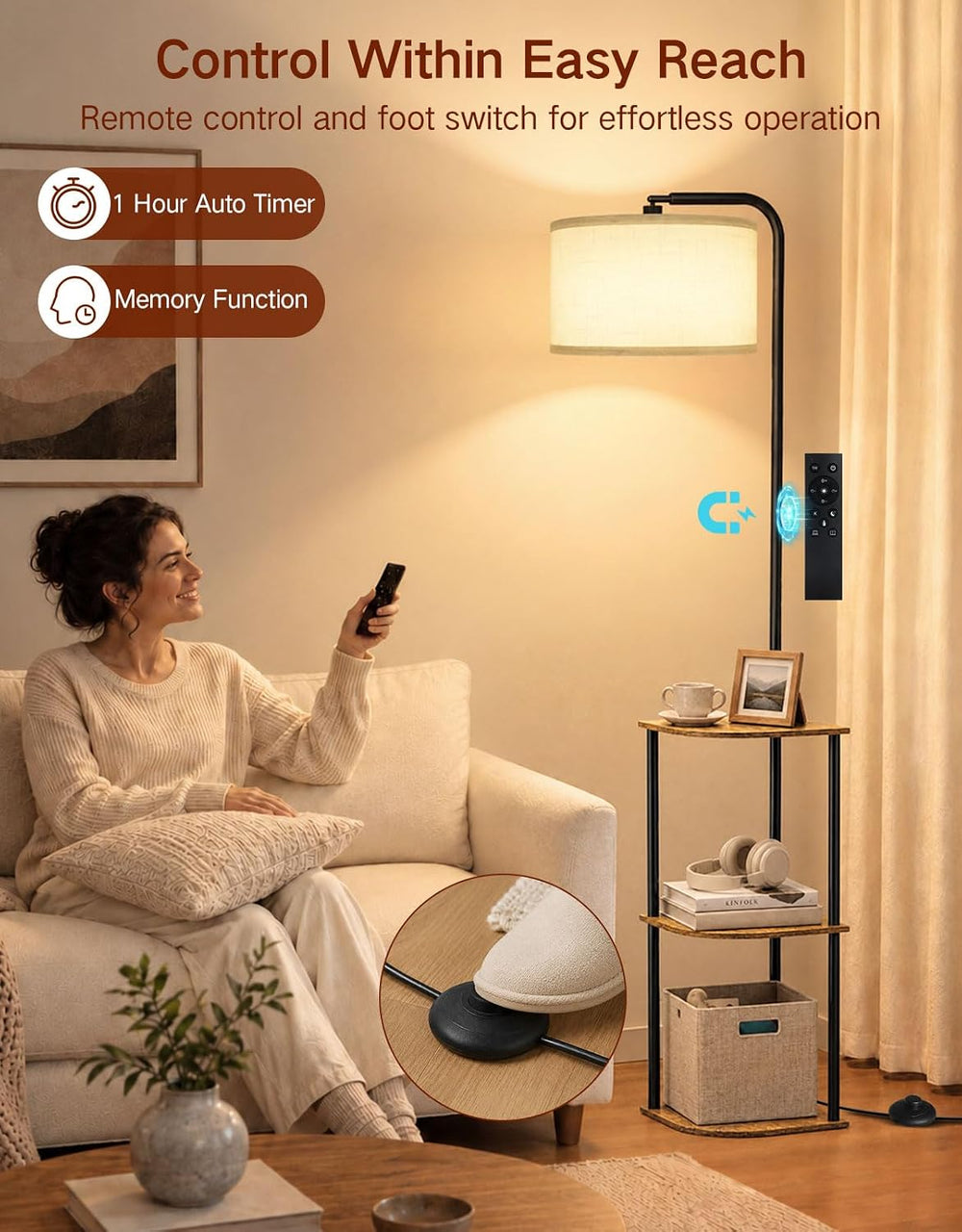 Corner Floor Lamp with Table, Standing Lamp with Side Table