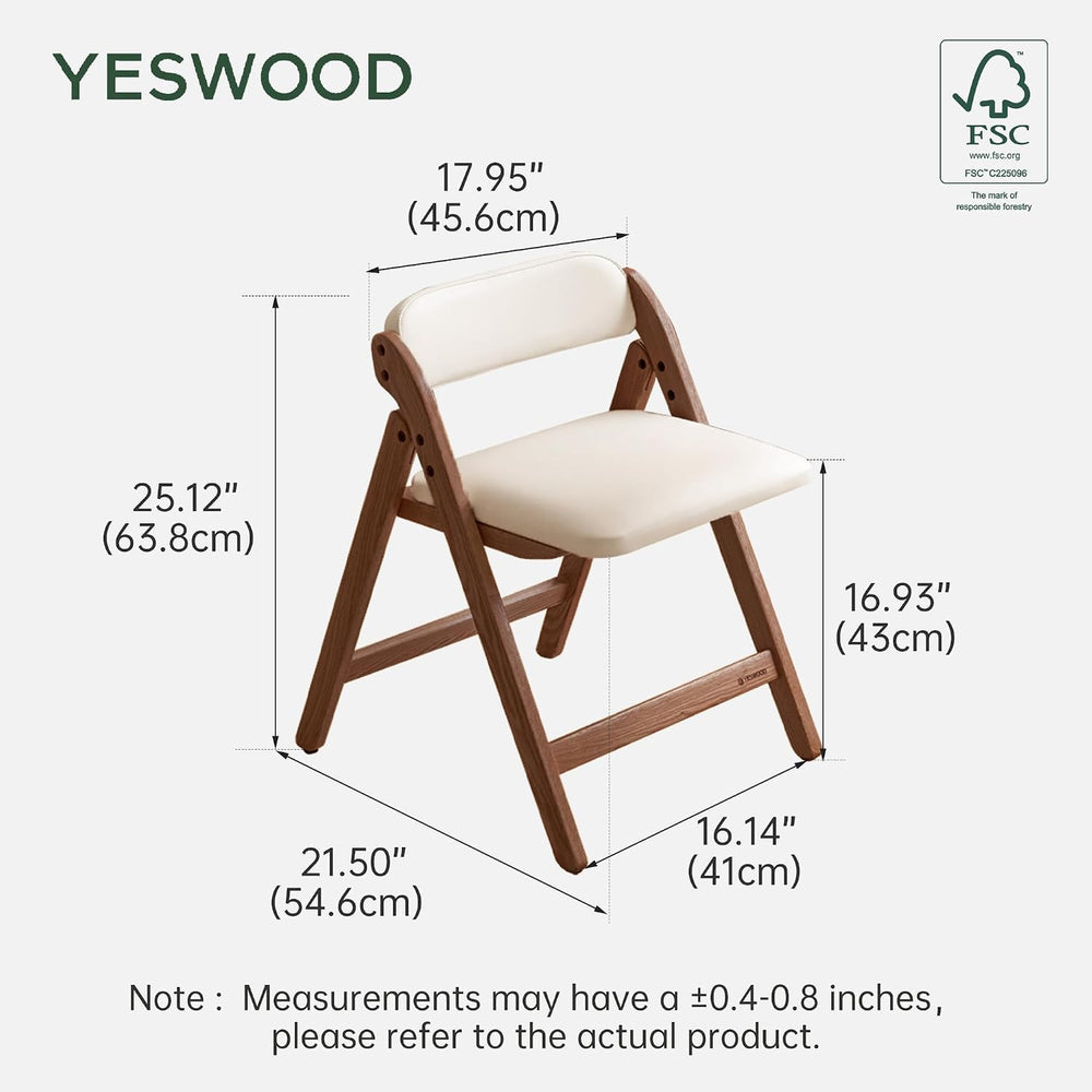 YESWOOD Oak Folding Dining Chairs with Cushion, Wood & Leather Dining Chair