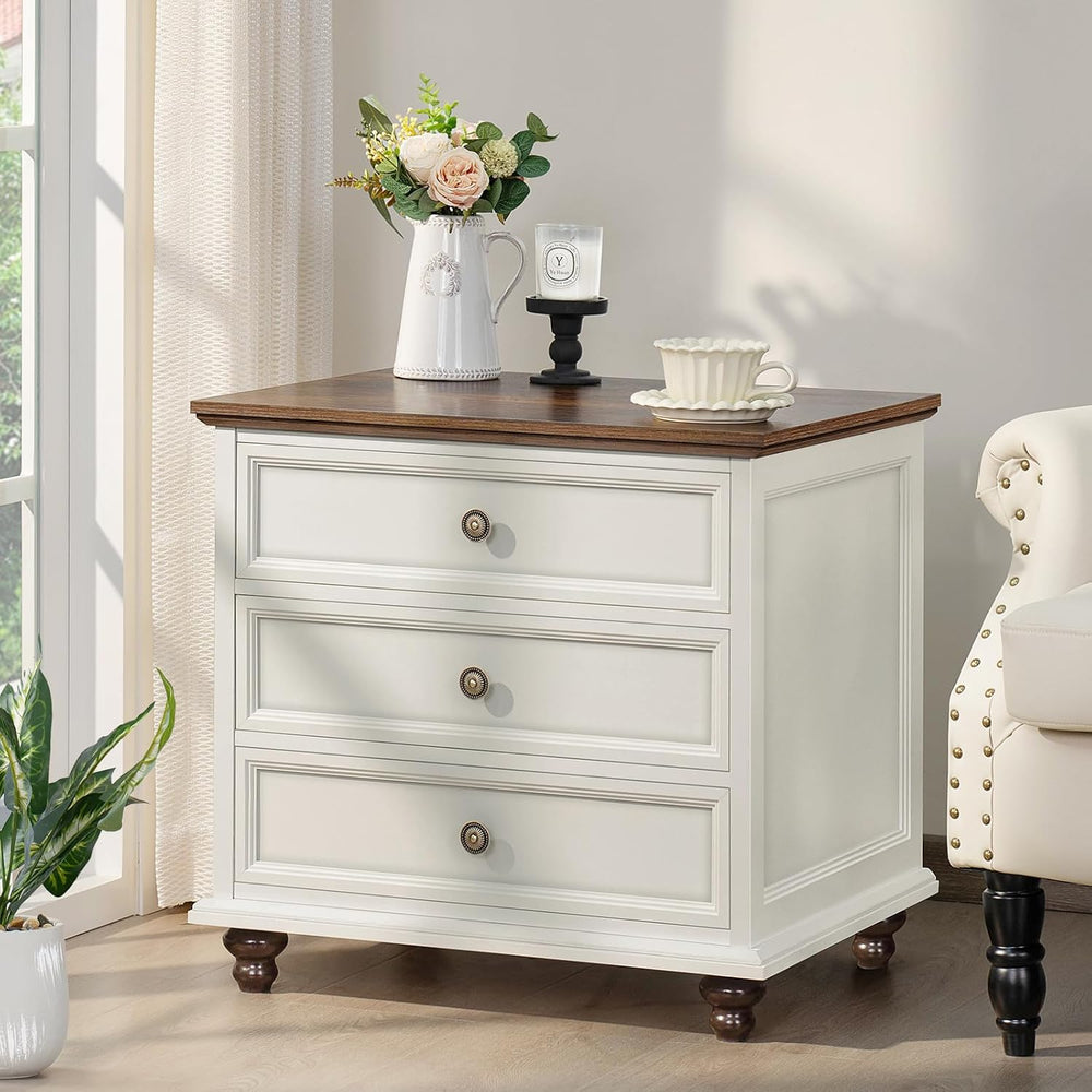 Joaxswe 24" Wide Farmhouse Night Stand Set of 2,Large End Table with 3 D...