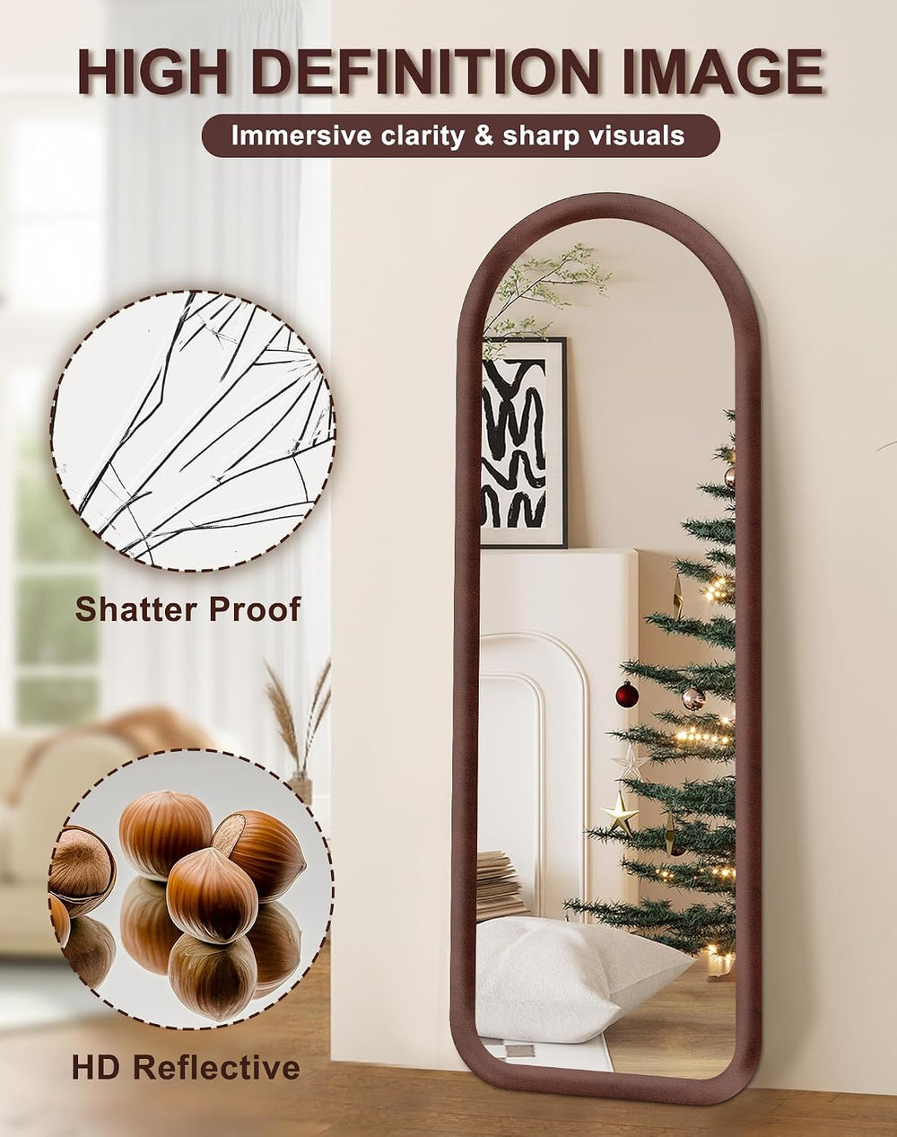 Delma Arched Full Length Mirror, Free Standing Floor Velvet Finish Frame Mirr...