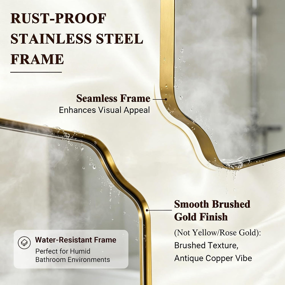 ANDY STAR 24"x36" Gold Mirror, Brushed Brass Scalloped Wall Mirror,...