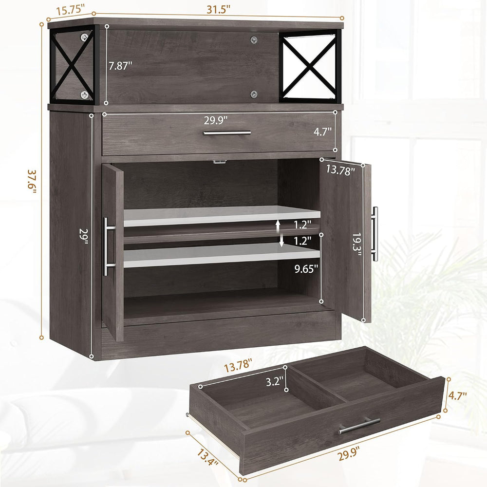 Shintenchi Kitchen Buffet Cabinet, Farmhouse Storage Cabinet, Gray